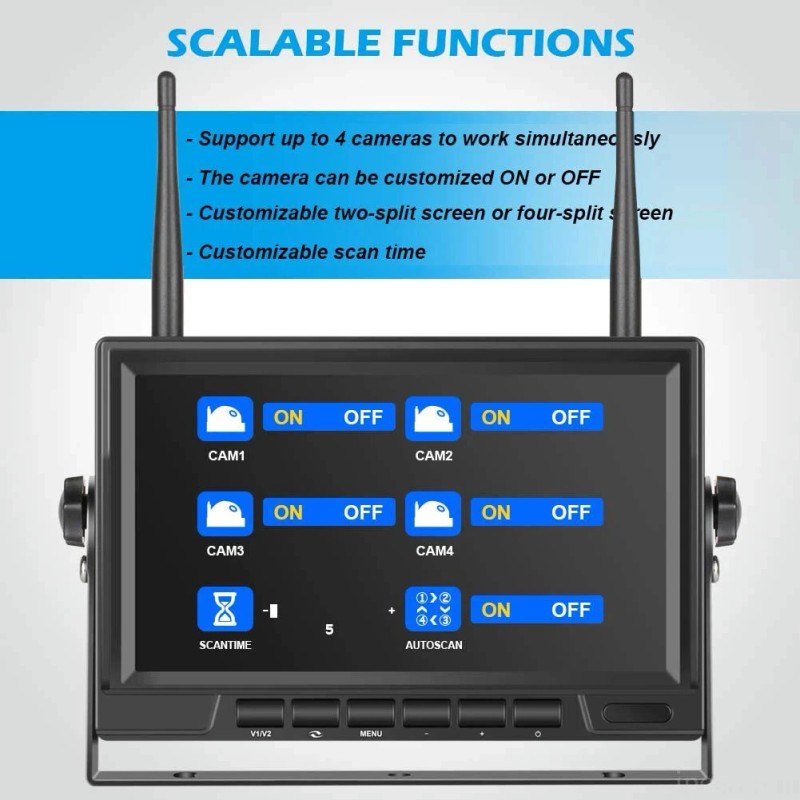 Digital Wireless 7" Quad DVR Monitor 4CH Rear View Backup