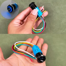 Gebildet 16mm 12V-24V/5A Momentary Switch, Speaker Horn Black Push Button with Pre-Wiring, Waterproof Metal Switch with Blue Led Light for Car Boat