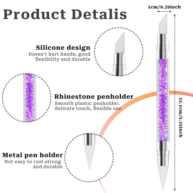 10PCS Nail Art Gel Carving Pen Rhinestone Handle Silicone Nail