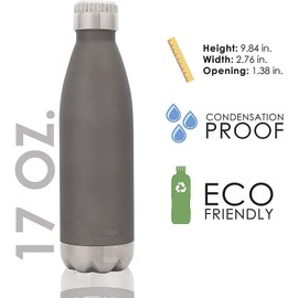 Sweat-free Stainless Steel Reusable Water Bottle (17 oz) Vacuum Insulated Copper Lined Double-Wall | Keeps Liquids Cold for 24 hrs, Hot for 16 hrs | Eco-friendly, Portable, Leakproof (Graphite)
