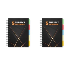 VABE UK A5 Subject Notebook with 5 Dividers - 300 Pages journals (150 sheets) - 100gsm lined notebook Paper - Thick Matte Laminated Cover - a5 note pad - a5 Subject Book (2, Black)