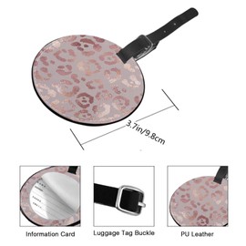 TKS MITLAN Rose Gold Leopard Luggage Tags for Suitcases Leather Baggage Suitcases Tag Name ID Label Privacy Cover Travel Bag Tags for Women Men Boys Girls(Round 1 Pack)