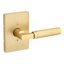 Kwikset Prava Dummy Door Knurled Handle, Single Sided Lever for Closets, French Double Doors, and Pantry, Satin Brass, Non-Turning Reversible Interior Push/Pull Lever, with Microban Protection