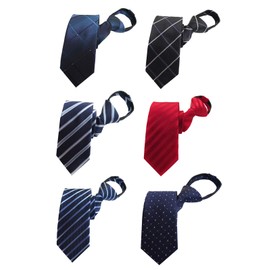 BESMODZ Men's 6PCS Classic Zipper Ties Pre-tied Silk Necktie Stripe Neck Tie Set