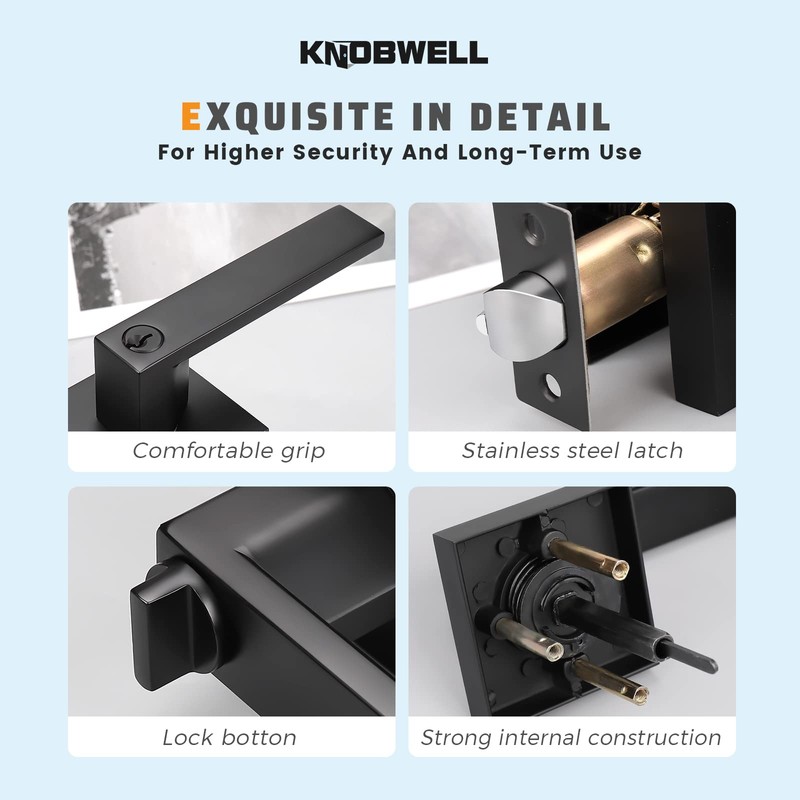 KNOBWELL 6 Pack Matte Black Heavy Duty Entry Door Handle