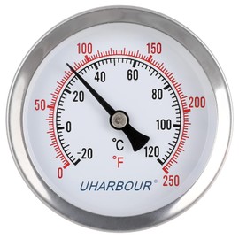 Uharbour 2-1/2" Dial Water Thermometer, Water Temperature Gauge with 1-3/4" Lead-Free Brass Stem and 1/2" NPT Back Mount, Accuracy 2% Range 0-250°F / -20-120 °C…