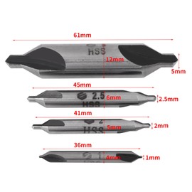 Centring Drill Bit Set, 4 Pieces 60 Degree HSS 1/2/2.5/5 mm Center Drill Bit Tool Set Centre Drill Countersink Lathe Bit Milling Cutter Tool Set for Lathe Metalworking