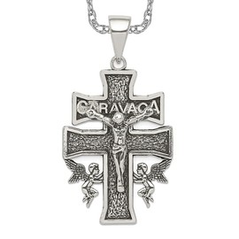 925 Sterling Silver Vintage Caravaca Inri Lord Jesus Christ Crucifix Holy Cross Necklace Religious Chain Pendant Charm 18 inch 1 mm