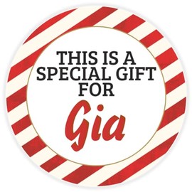 This is a Gift for Gia - 10 Pack Circle Stickers 3 Inch - Candy Cane Merry Christmas Gift Tag Present Tree Holiday Custom Name Santa Claus