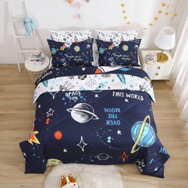 7 Piece Planets Comforter Set for Boys and Girls, Summer Comforters Twin Size Bed in a Bag, Microfiber Kids Bedding for All Season (1 Comforter, 1 Flat Sheet, 1 Fitted Sheet, 4 Pillowcases)