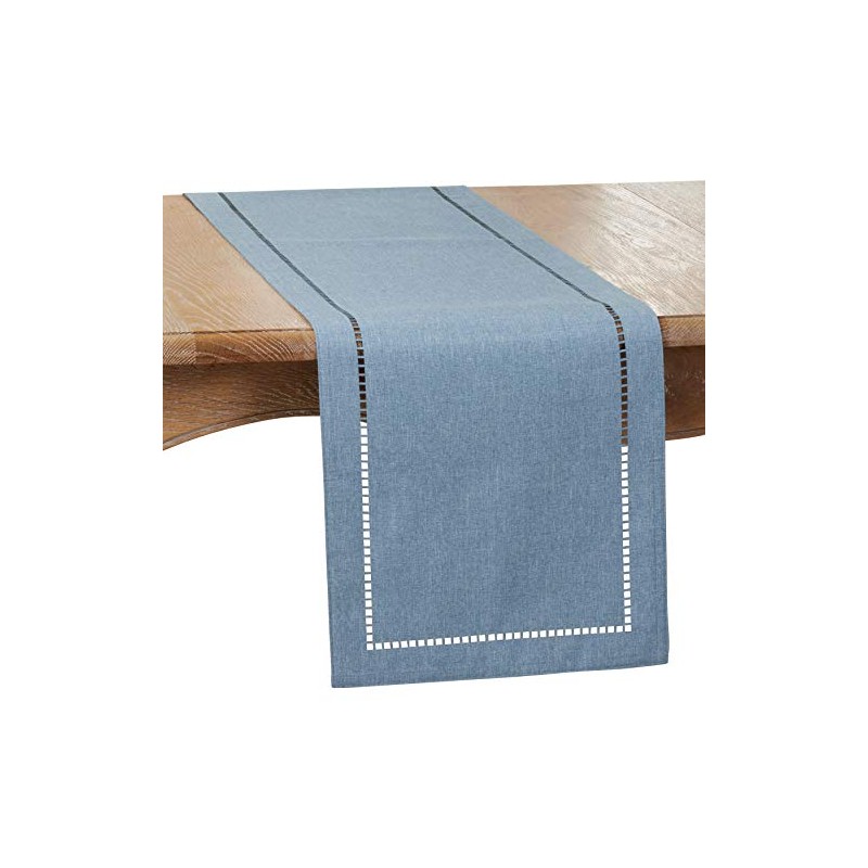 SARO LIFESTYLE 9738.DN1490B Hadleigh Collection Laser-Cut Hemstitch Table Runner, 100%