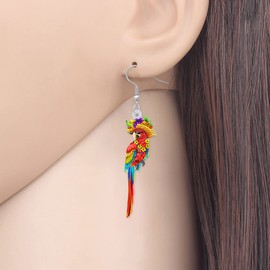 BAMAY Acrylic Scarlet Macaw Parrot Earrings Dangle Jewellery Hawaiian Bird Earrings for Women Girls Anime Summer Gifts, Acrylic, No Gemstone