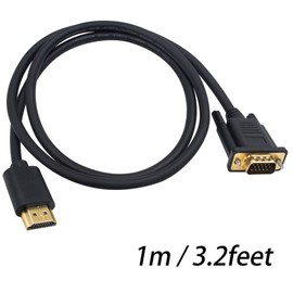 Duttek HDMI to VGA Converter Cable, HDMI Male to VGA Male Adapter Cable Gold Plated Connector Audio Transfer 1080P (Black) (HDMI to VGA 1m)