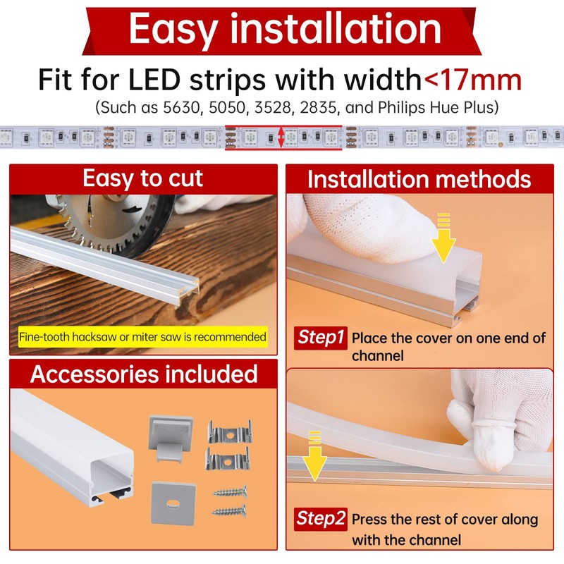 Muzata 5Pack 3.3FT/1M Spotless LED Channel with Hanging Wire No