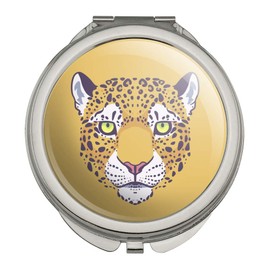 Gold Spotted Leopard Face Compact Travel Purse Handbag Makeup Mirror