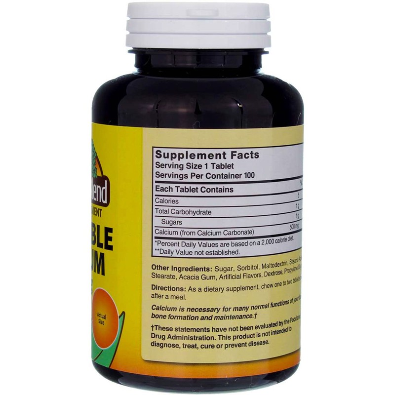 Nature's Blend Chewable Calcium 500 mg, 100 Tablets (Pack of