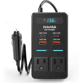 300W Car Power Inverter - Dual DC to AC Plug Adapter Outlets, 65W USB-C Fast Charging, 24W USB-C & 3.0 USB-A Ports, Portable Car Charger with Switch Control Converter for Laptops, Phones