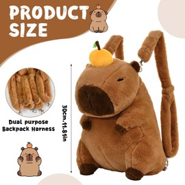 MeYuxg Capybara Backpack, 30 cm Capybara Cuddly Toy Backpacks, Cute Capybara Bag with Shoulder Straps, Khaki Plush Backpack, Suitable for Parties, School, Comic Exhibitions, a, 30