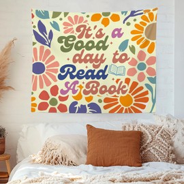 MNASAIOO It's A Good Day to Read A Book Classroom Wall Tapestry Hanging, Floral Flower Reading Tapestries Wall Decor Gifts for Women Kids Book Lovers School Library Reading Nook Corner Dorm 50x60inch