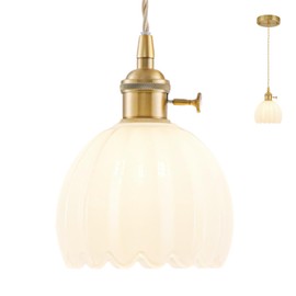 Vintage Glass Pendant Light, Adjustable Pendant Lights Kitchen Island with Milk White Tulip Glass Lampshade, Gold Pendant Light Fixtures for Kitchen Island Bedroom Dining Room Hallway