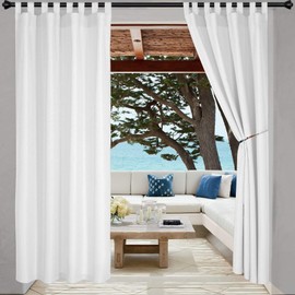 LORDTEX Indoor/Outdoor Curtains - Waterproof Tab Top Patio Curtains Sun Blocking Set of 2 Panels Thermal Insulated Curtain for Porch, Pergola, Cabana, Gazebo, 52 x 120 inch, White
