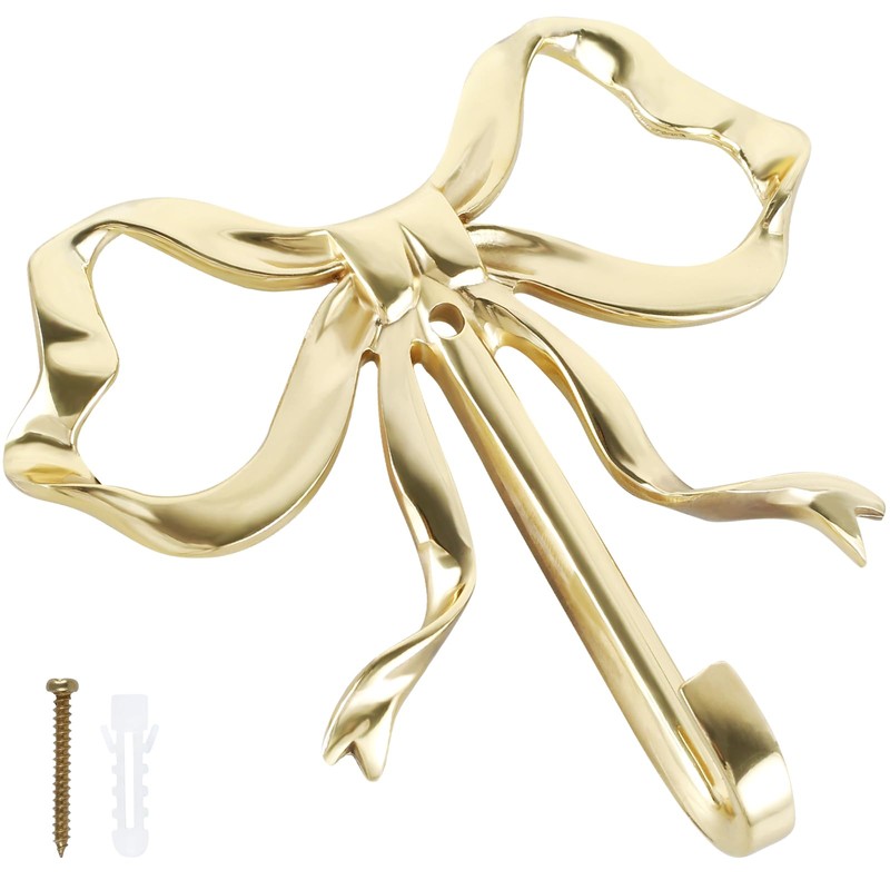 Foribyw, Bow Hook Decorative Bow Hanger Gold Towel Hook Multi-Purpose