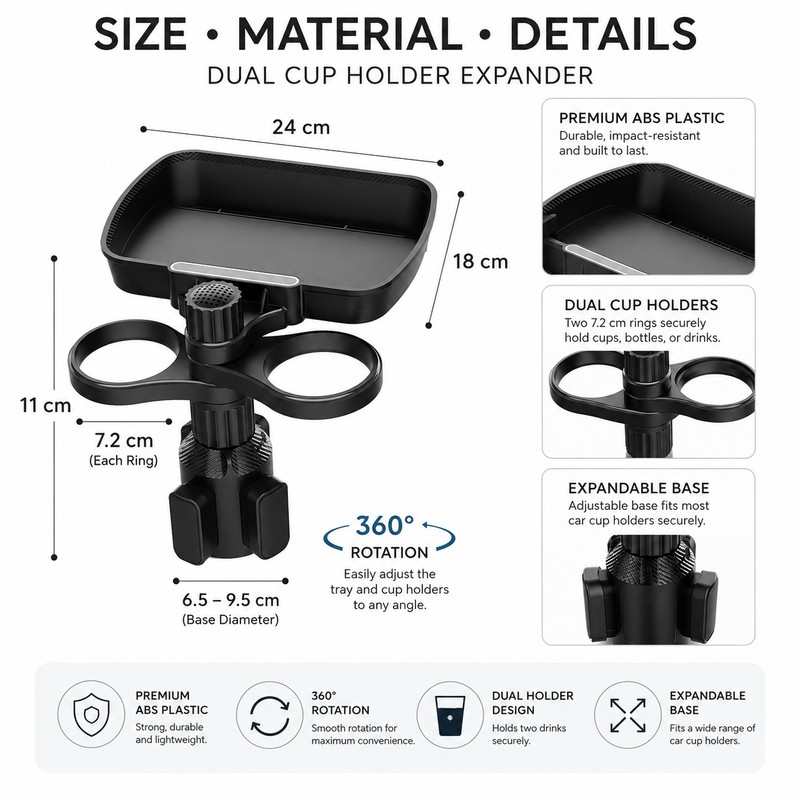 Dual Car Cup Holder Expander for Daily Driving – 360°