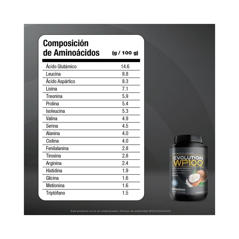 Proteína de suero de leche Evolution Nutraceutical WP100 sabor Coco