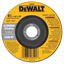 DEWALT DW8404 4-1/2-Inch by 1/4-Inch by 7/8-Inch Aluminum Grinding Wheel