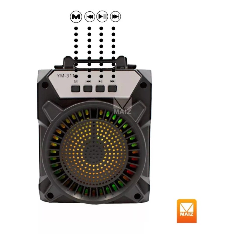 Maíz 3x2 Bocina Bluetooth Radio Fm Portatil Recargable Led Usb