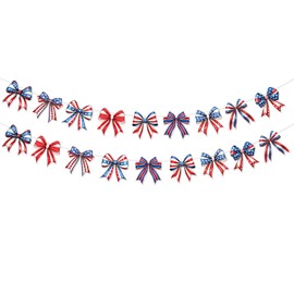 Patriotic Bows Banner Garland for 4th of July Decorations,Red White Blue Girly 4th of July Bows Banner for Patriotic,Independence Day,Memorial Day,Veteran's Day Indoor Outdoor Decorations 1SDLQ