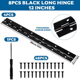 Piano Hinge 30 cm x 3 cm, Long Bar Hinge Black, Piano Hinges, Door Hinges Hinge Hinges, Connector Piano Cabinet Door Furniture with Screws, Screwdriver Pack of 4
