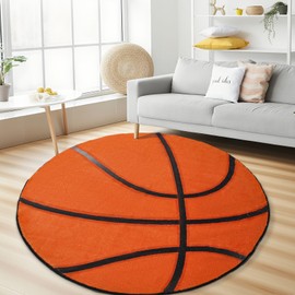 Vesocro Round Basketball Rug–4ft Soft Washable Sport Area Rugs with Non Slip Backing,Carpet for Bedroom,Living Room and Basketball Room Decor