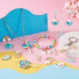 Cheriswelry Resin Charms Pendants 16Pcs Rainbow Charm Candy Ice Cream lollipop Donut Star Dangle Charms Lovely Hang Ornaments 18.5-56mm for DIY Bracelet Necklace Jewelry Making