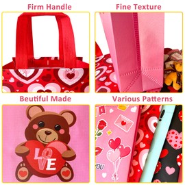 FUBININA FUBININA 24 Pcs Valentines Day Gift Bags Reusable Tote Bags Non Woven Valentines Day Treat Bags Hearts Gift Bags with Handles for Kid Party Favor Classroom Gift Exchange Birthday Presents School Gift Wrap
