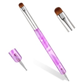 2-Way French Brush for Nails, Acrylic French Tip Brush with Dotting Tool, Double Ended Gel Nail Brushes for Nail Art Design and DIY