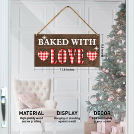 Christmas Baking Wood Sign Decor, Christmas Bakery Wall Decor for Home Kitchen Living Room Holiday Winter Decorations Farmhouse Xmas Hanging Sign Decor, Baked with Love