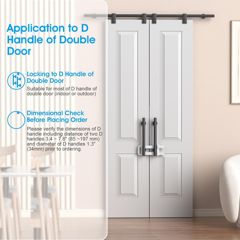 AST Childproof Double Door Security Lock, Adjustable Keyed French Door