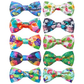 PET SHOW 10 Pack Summer Small Dog Bow Ties Sliding Collar Attachments Puppy Cats Hawaiian Bowties for Medium Dogs Floral Fruit Bowknots Party Holiday Pet Grooming Accessories(Small)