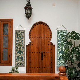 AHANDMAKER 2Pcs Green Indian Pattern Tapestry, Elephant Printed Long Vertical Tapestry Wall Hanging, Bohemian Tassel Wall Tapestry Mystic Aesthetic Tapestry for Bedroom and Living Room(45.7x13 Inch)