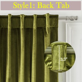 Timeper Velvet Curtains 108 inches - Olive Green Blackout Noisy Reducing Curtain Panels with Back Tab Rod Pocket, Home Decor Window Drapes for Bedroom/Party, W52 x L108, 2 Panels