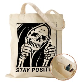 Miss Adola Aesthetic Canvas Tote Bag with Inner Pocket for Women Unique Funny Pattern Design Casual Sturdy Cloth Cotton Totes Bag with Pattern for Vacation, Shopping, Work, Gym - Positive Skull