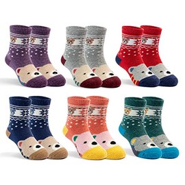 Girls Wool Socks Kids Winter Warm Socks Thermal Crew Socks for Girls 6 Pairs Bears 6-8 Years