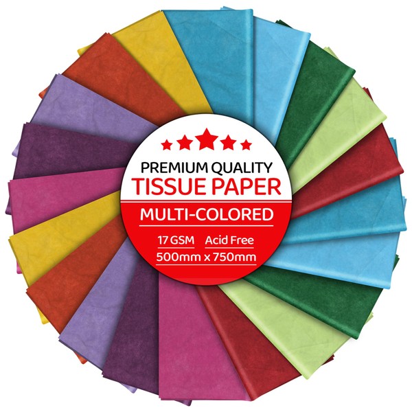 Multi Coloured Tissue Paper 30 Sheets, YUNJU Gift Wrap, MF