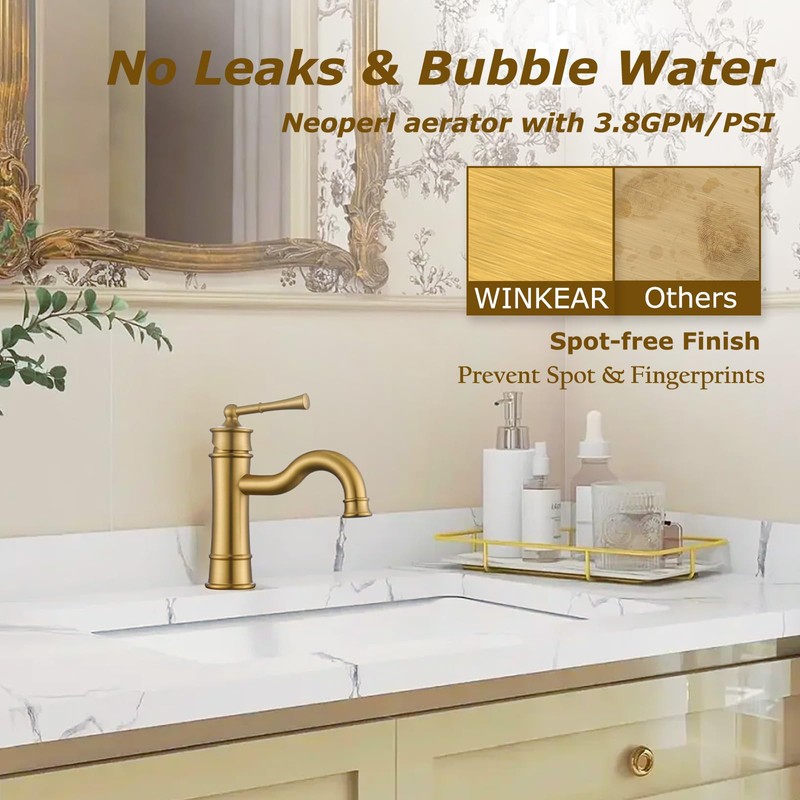 Roman Bathroom Sink Faucet Brushed Gold Single Hole Deck-Mount Pop-up