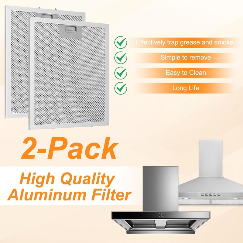 Maridergo 2 Pack 5-Layer Aluminium Cooker Hood Filter, 320x260mm, Modern