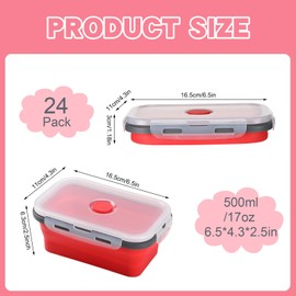 Suclain 24 Pcs Collapsible Food Storage Containers with Air Vent and Airtight Lid 17 oz Christmas Stacking Silicone Food Storage Containers for Camping Microwave(Red)