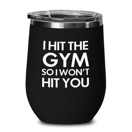 Flairy Land Fitness Black Edition Wine Tumbler 12oz - I Hit The Gym - Personal Trainer Gift Gym Bodybuilder Workout Instructor Weightlifter Exercise Coach Cardio