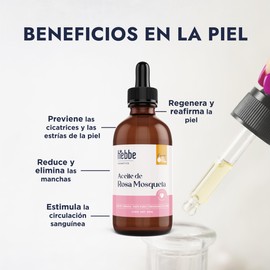 HEBBE - ACEITE DE ROSA MOSQUETA | Previene Cicatrices y Estrías | Regenera y Reafirma la Piel | Reduce Manchas y Ojeras | 50 ml | Antiedad y Reparador Cutáneo | Sin Parabenos | Útil para Masajes Faciales