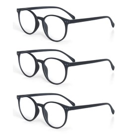 EYE ZOOM 3 Pack Retro Round Plastic Frame Reading Glasses for Men and Women, Black, +2.25